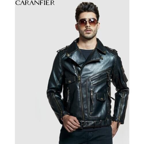 CARANFIER Men Clothing Vintage Mens Jackets Coats Motorcycle Biker Faux Leather Jacket Men Classic High-quality Handmade Jackets