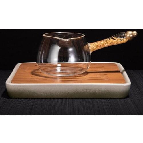 Teaware Heat Resistant Borosilicate Glass Fair Cup Tea Golden Handle Tea Cup TeaSet Teapots Accessories 350ml