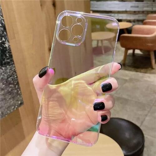 1DS Camera Lens Phone Case For iphone 11 12 Pro Max Mini 7 8 Plus XS Max XR X SE2 2020 Transparent Rainbow Gradient Laser Cover