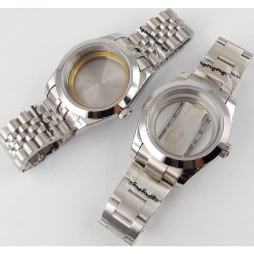 316L Stainless Steel jubilee/oyster Watch Case Sapphire Glass for NH35 NH36 Miyota 82 Polished Bezel Screw Down Crown