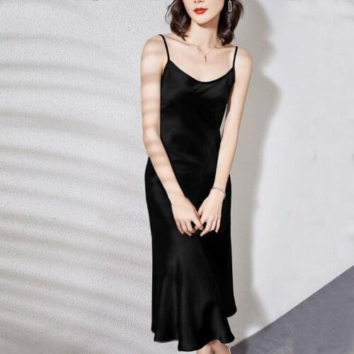 Black silk sleeping dress 2020 spring summer women long casual sexy sling dresses plus size shoulder straps tailored
