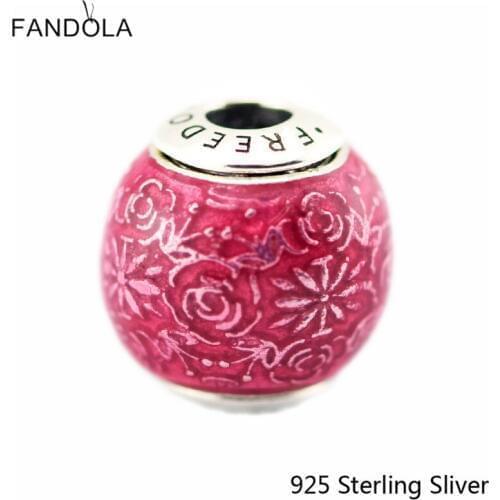 CKK Small Hole Essence Beads Freedom, Transparent Cerise Enamel Charms 925 Sterling Silver Original Jewelry Fits For Bracelets