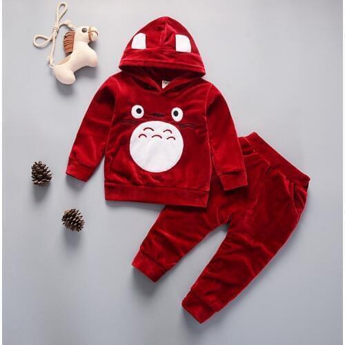 Spring autumn children Cartoon Clothing Set Baby Boy Girls casual velvet Hoodies Pants 2Pcs Clothes Toddler Sports Tracksuits