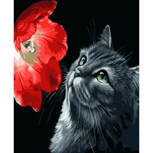 DIY 40X50 Oil Painting By Numbers Flower and cat Paint by numbers On Canvas Home Decor Digital Painting chrismas gift