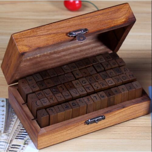 DIY Letter Alphabet Stamp Vintage Wooden Alphabet And Number Stamps Set With Wooden Box Personalized font signature production