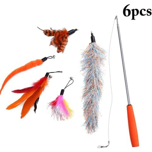 Dorakitten Fake Feather Cat Teaser Toys Extendable Kitten Wand Pet Teaser With Replacement Pet Supplies Cat Favors