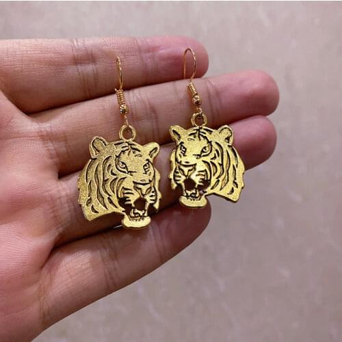 Tiger Head Double-sided Hip Hop Harajuku Retro Trendy Dark Rock Earrings, King of Beasts Tiger Head Pendant DIY Jewelry