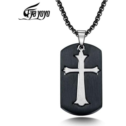 EyeYoYo Personality Medal Cross Pendant Male Titanium Steel Trendy Cruz Pendant Mens Necklace EGX1595