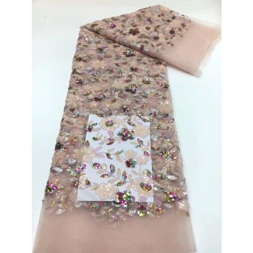 French net Fabric ZH-1188814 with beads Embroidered Tulle Fabric African French Lace Fabric High Quality