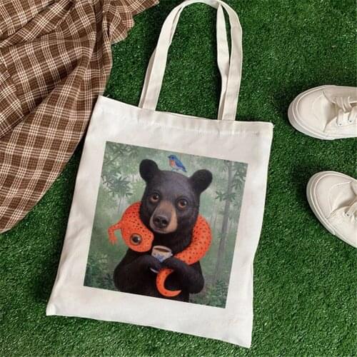 Animal Illustration Scary Skull Retro Literary Canvas Bag Shoulder Bag Cotton Shopping Shopper Ladies Hand Bags Tote Bags