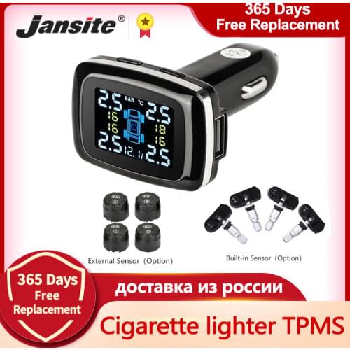 Jansite Car TPMS Tire Pressure Monitoring System Sensors Cigarette Lighter USB port Auto Security Alarm Systems Tire Pressure