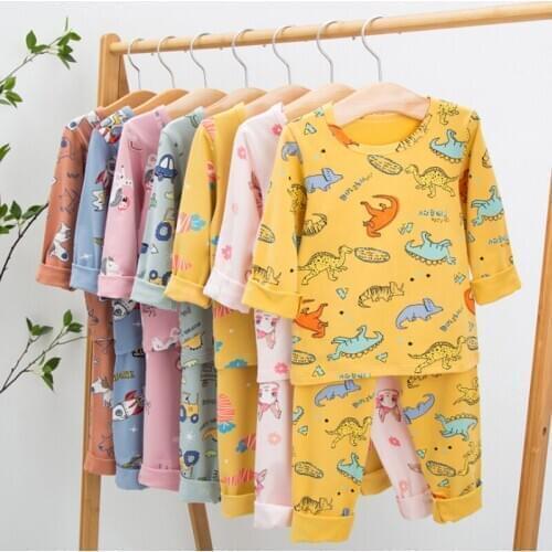 2Pcs Baby Kids Pajamas Sets Cotton Boys Girls Sleepwear Suit Autumn Pajamas Set Long Sleeve Pajamas Tops Pants Children Clothing