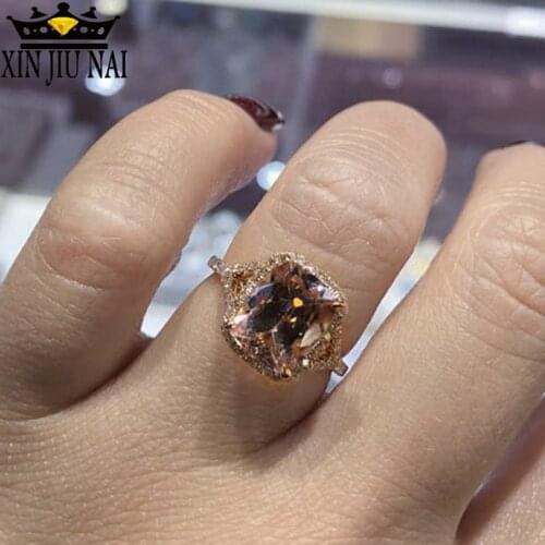 Wish best selling female European and American rose gold inlaid pink crystal rectangle wedding ring spot