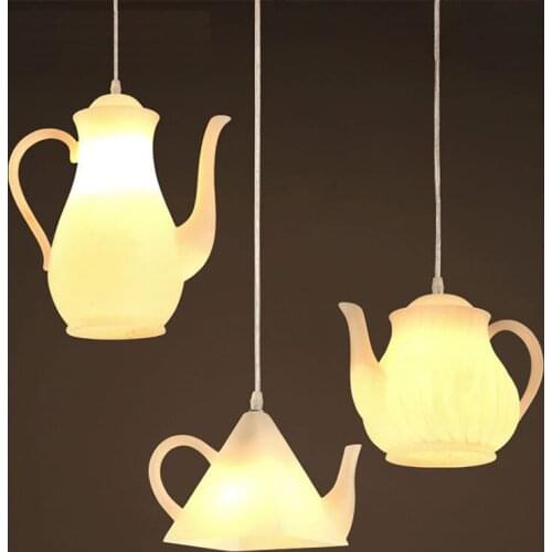 E27 Single Head Resin Teapot LED Chandelier Tea House Tea Restaurant Bar Counter Fashion Chandelier Kitchen Island Pendant Light