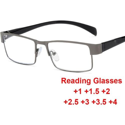 Fashion Anti-Blue Light Square Reading Glasses Black Gold Metal Frame Clear Lens Gaming Eyeglass Unisex +100 to +400 Degree
