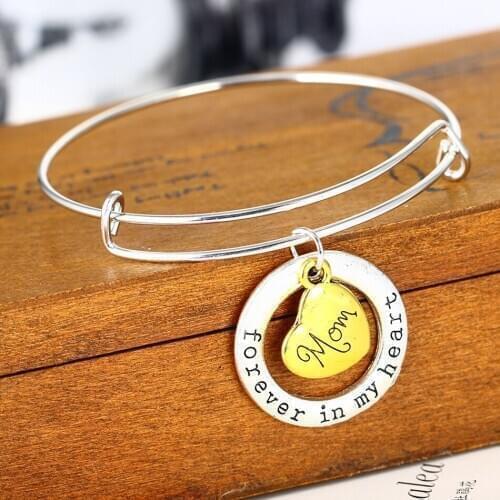 Fashion Mom Bangle Circle Forever In My Heart Charm Bracelet For Mothers Gifts Family Jewelry For Women Chrismas