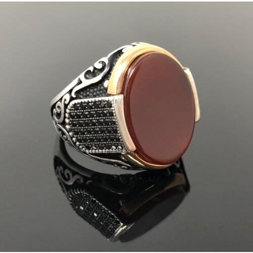 New Fashion Pure S925 Silver Rings For Men Oval Agate Stone Micro Zircon Men’s Rings New Fashion Thai Silver Rings Jewelry