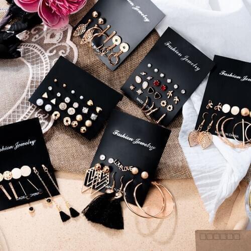 BLINLA Womens Earrings Set Pearl Earrings For Women Bohemian Fashion Jewelry 2020 Geometric Tassel Crystal Heart Stud Earrings