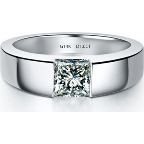 Solid 14K White Gold AU585 Ring 1CT Princess Diamond Engagement Ring For Mens Wedding Jewelry Promise Gift For Husband