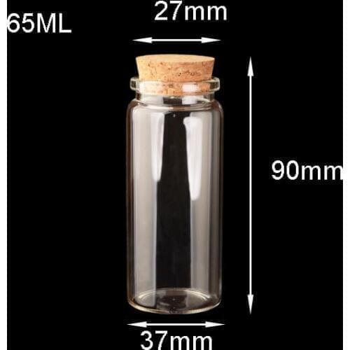 50pcs 37x90x27mm tube Transparent empty Glass Bottles wood Cork perfume glass vials pendants bottle jars 20ML jewelry findings