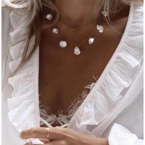 Luxury Design Imitation Pearls Irregular Chokers Necklaces for Women 2019 ZA Fashion Jewelry Clavicle Chain Necklace Female Gift