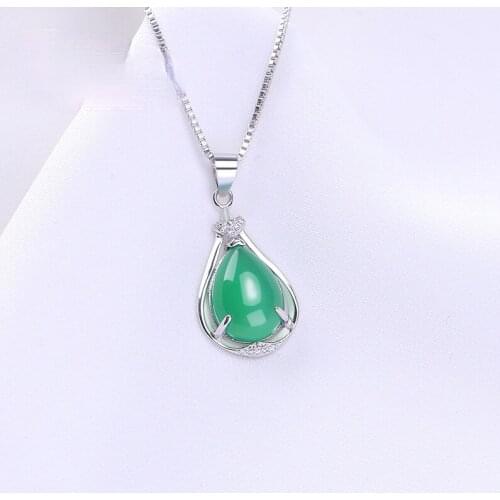 Silver chrysoprase pendant tide water droplets chalcedony S925 pure silver jewelry pendants necklace
