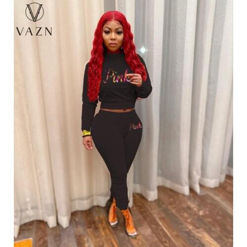 VAZN 2021 INS High-end Free Letter Young Tracksuits Casual Regular Short Sleeve Long Pencil Pants Slim Women 2 Piece Set