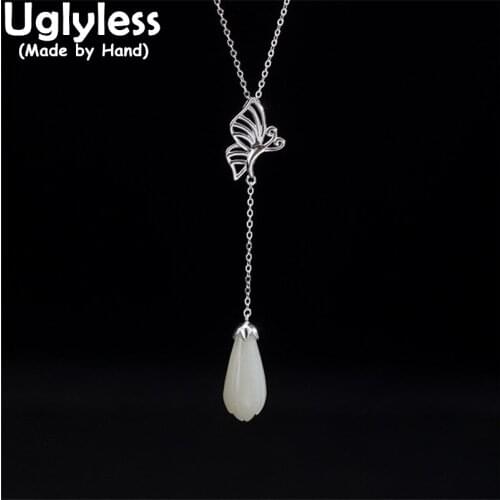 Uglyless Elegant Magnolia Flower Tassels Necklaces for Women Hollow Silver Butterfly Pendants 925 Silver Insects Jewelry +Chains