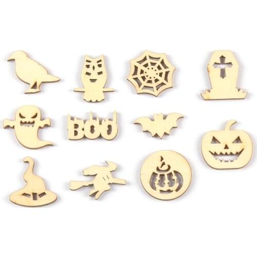 50pcs Mixed 30mm Pumpkin Ghost Bat Natural Wooden Halloween Party Decoration Scrapbooking DIY Handmade Crafts Accessories MT2598
