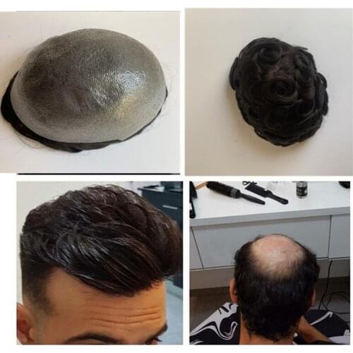 Replacement System Men Toupee French PU Remy Human Hair Natural Hairline Men Toupee 6" Human Hair Toupee for Men