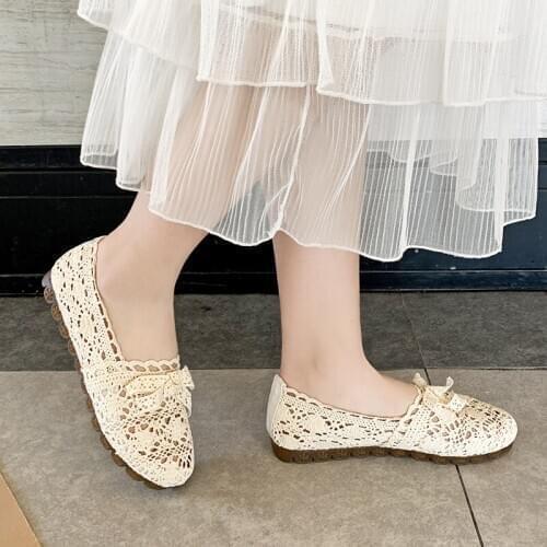 2020 Breathable Mesh Shoes Women Bowknot Flat Fashion Round Toe Casual Shoe Female Sexy Hollow Out Single Shoes Zapatos De Mujer