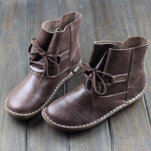 Womens Boots Genuine Leather Ladies Ankle Boots Rount toe Lace up Rustic Shoes Female Spring/Autumn Footwear