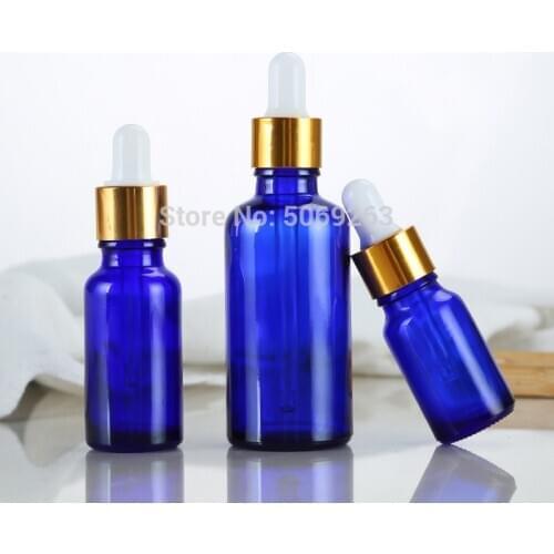 10Pcs/lot Blue Lab Glass Refined Oil Bottle with Glass Groppers Golden/Silver Circle for School Experiment