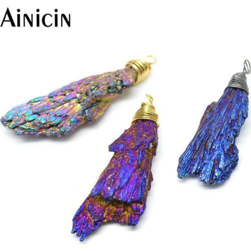 10pcs New Arrival Rainbow Color Plated Drusy Crystal Pendant Hand Wired Fashion Women Jewelry