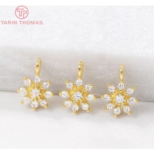 4PCS 7x10MM Hole 1.5MM 24K Gold Color Plated Brass with Zircon Flower Charms Pendants High Quality Diy Jewelry Accessories