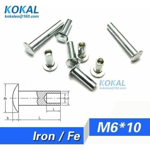 [YK-Fe-M6*10]20PCS Free Shipping M6 Series button head half hollow Fe Iron steel Rivet with 10MM M6*10 drawer Rivet