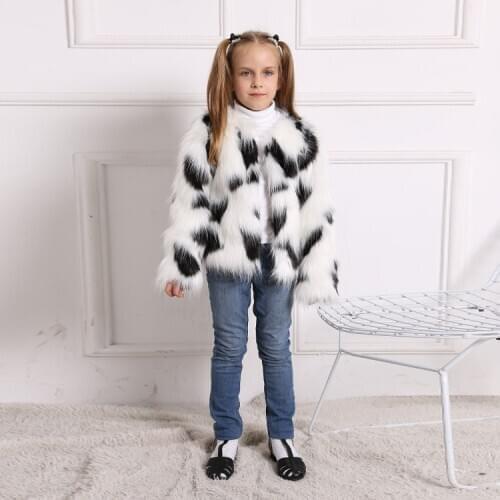 2020 NEW !! Mommy and Me winter outwear / Black and white colors mixed fur coat / Faux fur jacket