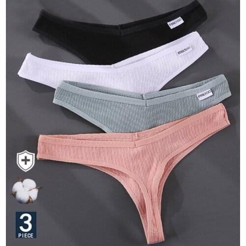 3Pcs Pure Cotton Panties Womens Panties Womens Sexy Panties Thongs Solid Color Lingerie Anal Whore Panties Thong Underwear