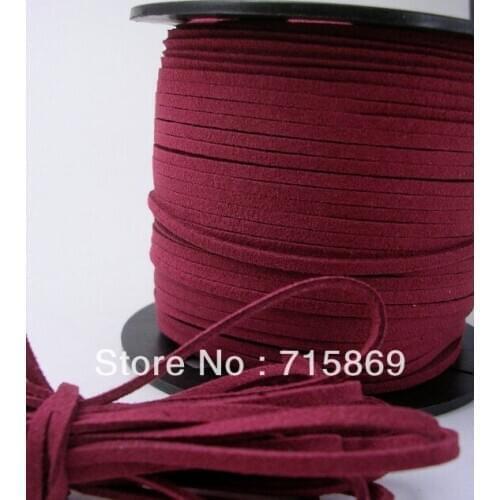 Free Shipping 100 YARD 3MM*1.5MM Wine Red Faux Suede Cord Flat Leather Cord for DIY Necklace and Bracelets