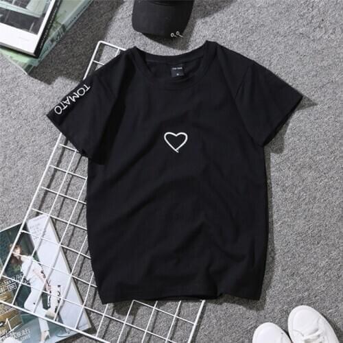Bigsweety Couples Lovers Embroidery Shirt For Girl Women Love Heart Letter TOMATO Print T-Shirt Casual White Tops Tshirt New