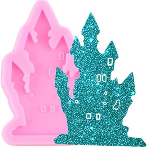 Shiny Halloween Castle Silicone Mold Haunted House Epoxy Resin Keychain Molds Pendant Charms Making Jewelry Moulds