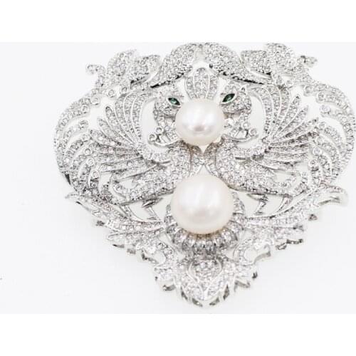 Freshwater pearl white coin brooch 60mm FPPJ wholesale beads nature unique shape birds