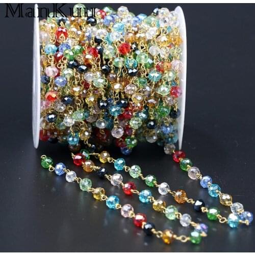 Mankuu 4*6mm Natural Glass Crystal Bead Chain Multi Colors Small Abacus Crystal Copper Brass Chain For DIY Jewelry Making 1M/lot