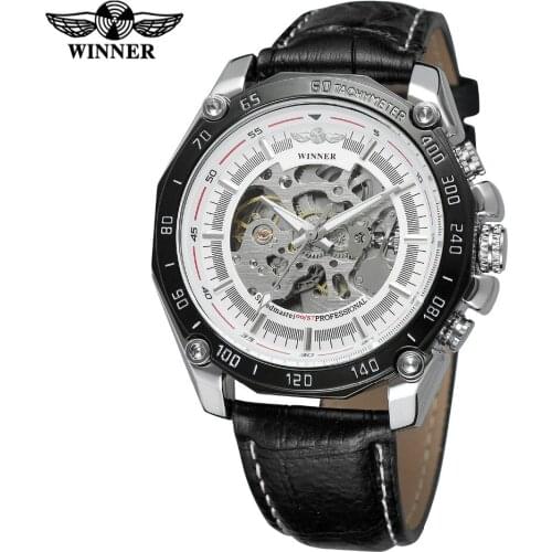 Fashion Winner Top Brnad Mens Clocks Skeleton Automatic Movement Leather Best Selling New Brand Casual Skeleton Wrist Watches
