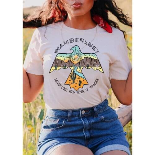 Colored Wanderlust Thunderbird Cactus T-Shirt funny 100% Cotton graphic Fashion tumblr women unisex quote casual tshirt top tee