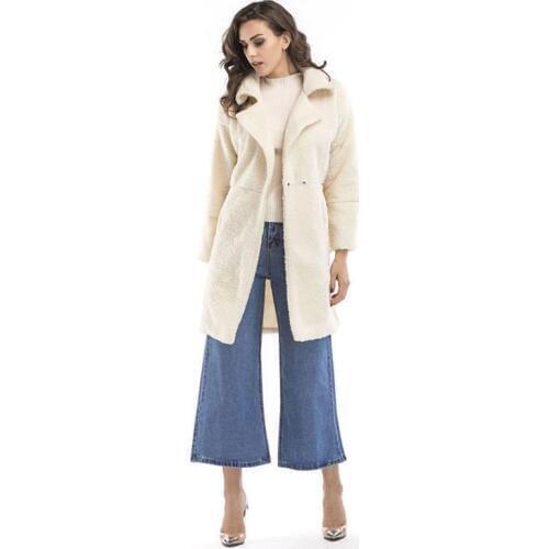 Long Shearling Suede Cloak Winter Jacket Women Lapel Thick Warm Womens Coats Overcoat Jaqueta De Couro Feminino G69