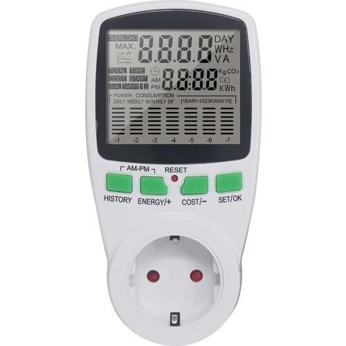 EU Plug AC Power Meter Monitor 230V EU Energy Meter watt Calculator Monitor Electricity Consumption Measuring Socket Analyzer