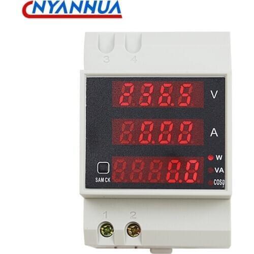 D52-2048 Din Rail Digital Display Meter AC Voltage Ammeter Power Meter Power Factor Detector AC80-300V 200-450V