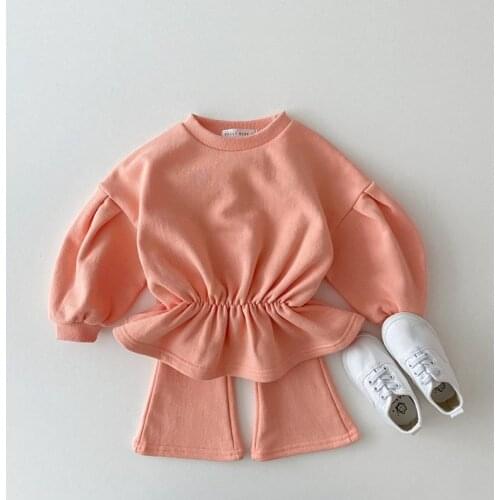 21 Autumn Korean Childrens Suit Girls' Sweater Little Girl Fashion Waist-Controlled Bell-Bottom Pants Two-Piece Set
