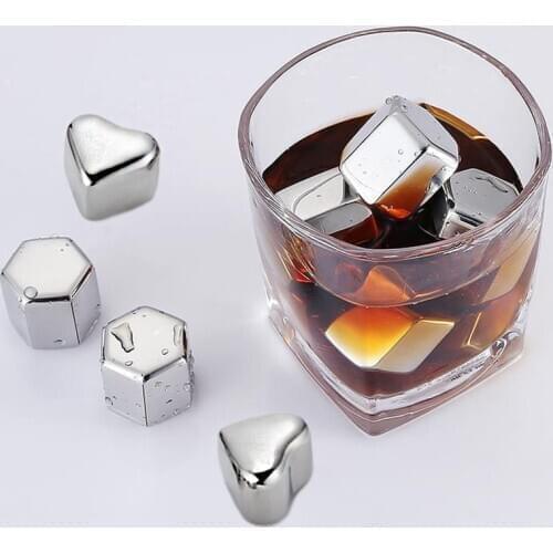 Stainless Whisky Rocks Ice Cubes Ball Heart Diamond 304 metal Reusable Ice Cubes Chilling Stones Rocks for Wine Beer Beverage